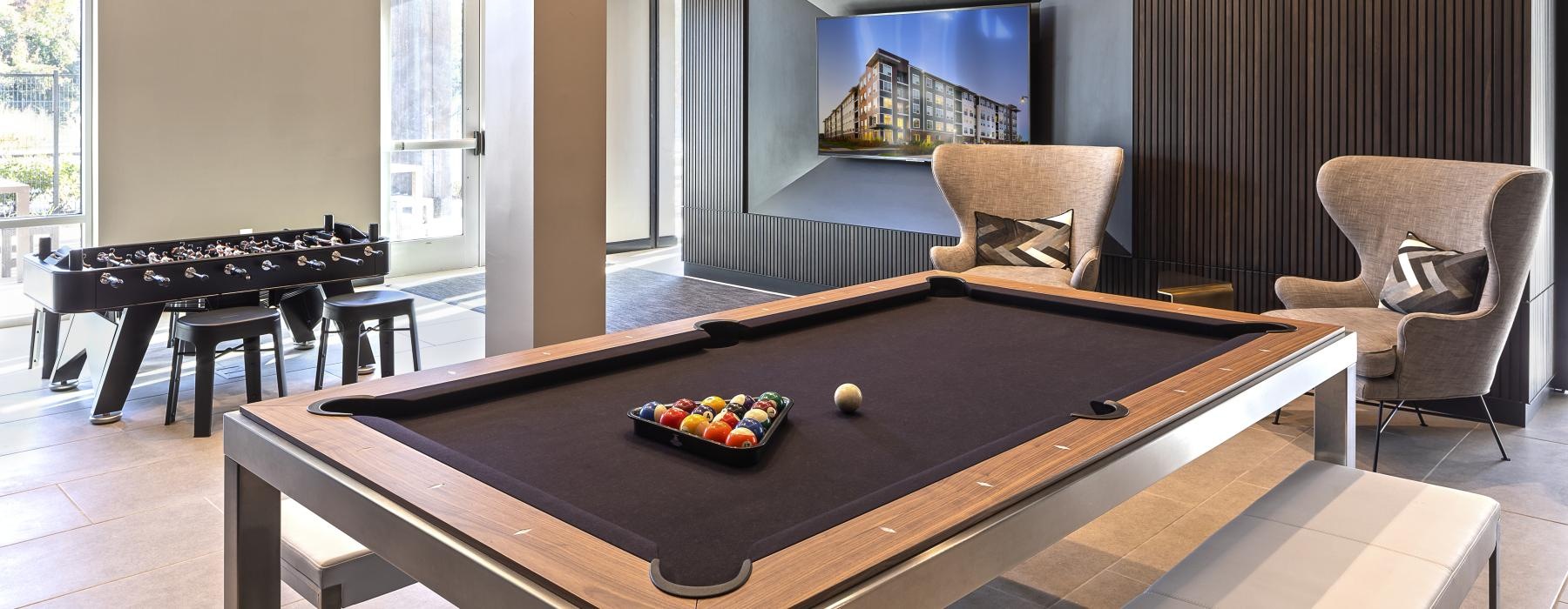 a pool table in a room